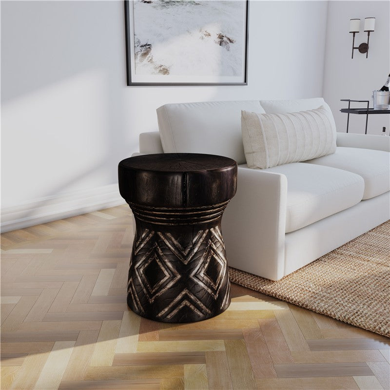 Commerce And Market - Carved Stump Side Table - Black