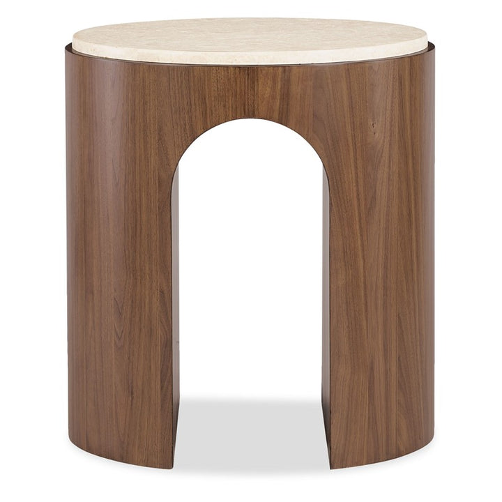 Eleana - Marble Top Round End Table - Medium Wood