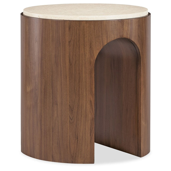 Eleana - Marble Top Round End Table - Medium Wood