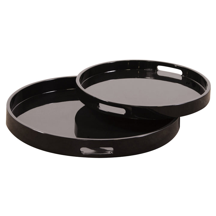 Lacquer Round Wood Tray Set