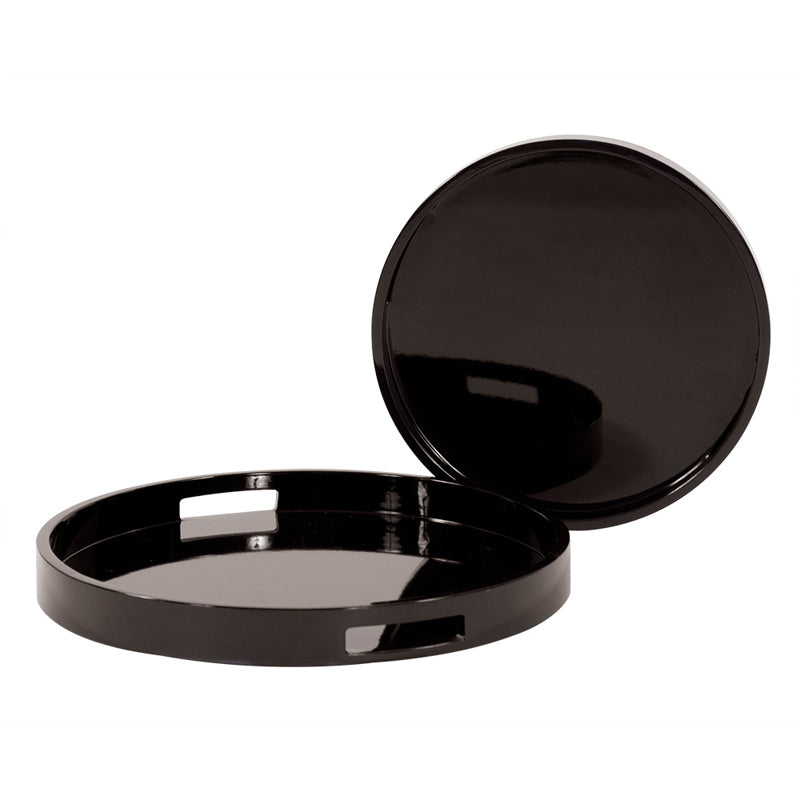 Lacquer Round Wood Tray Set
