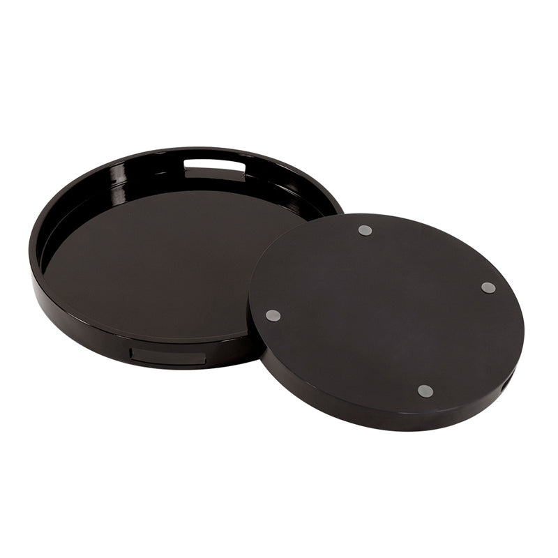 Lacquer Round Wood Tray Set