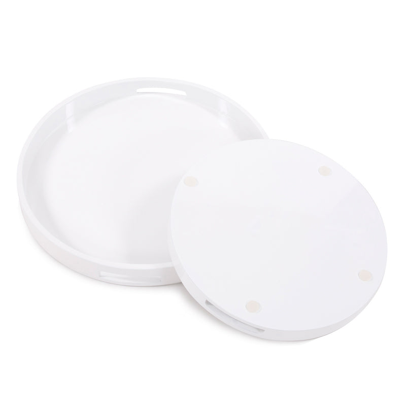 Lacquer Round Wood Tray Set