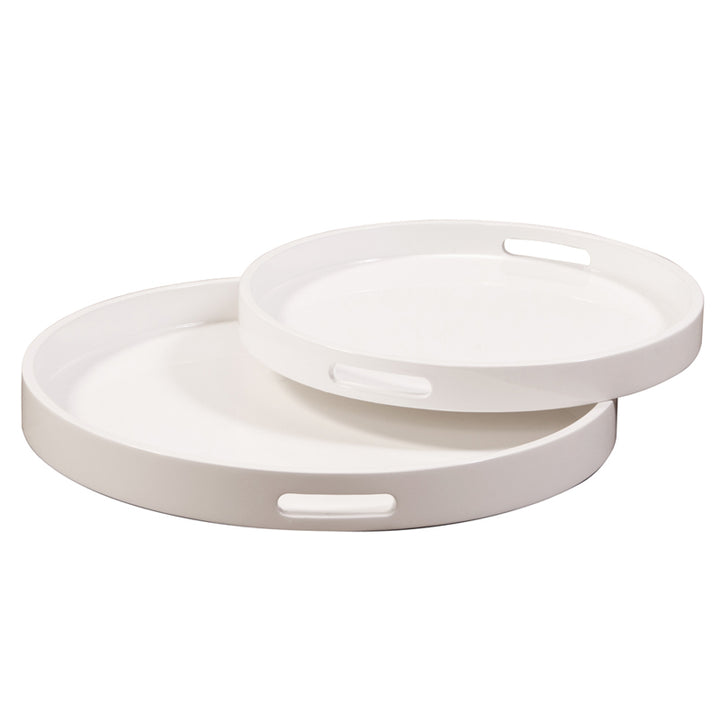 Lacquer Round Wood Tray Set