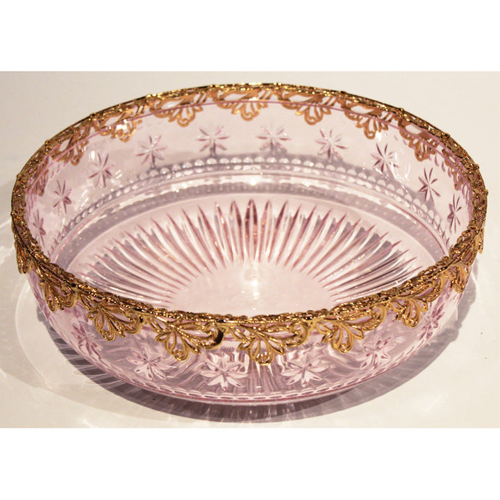 Pink Carved Crystal Bowl