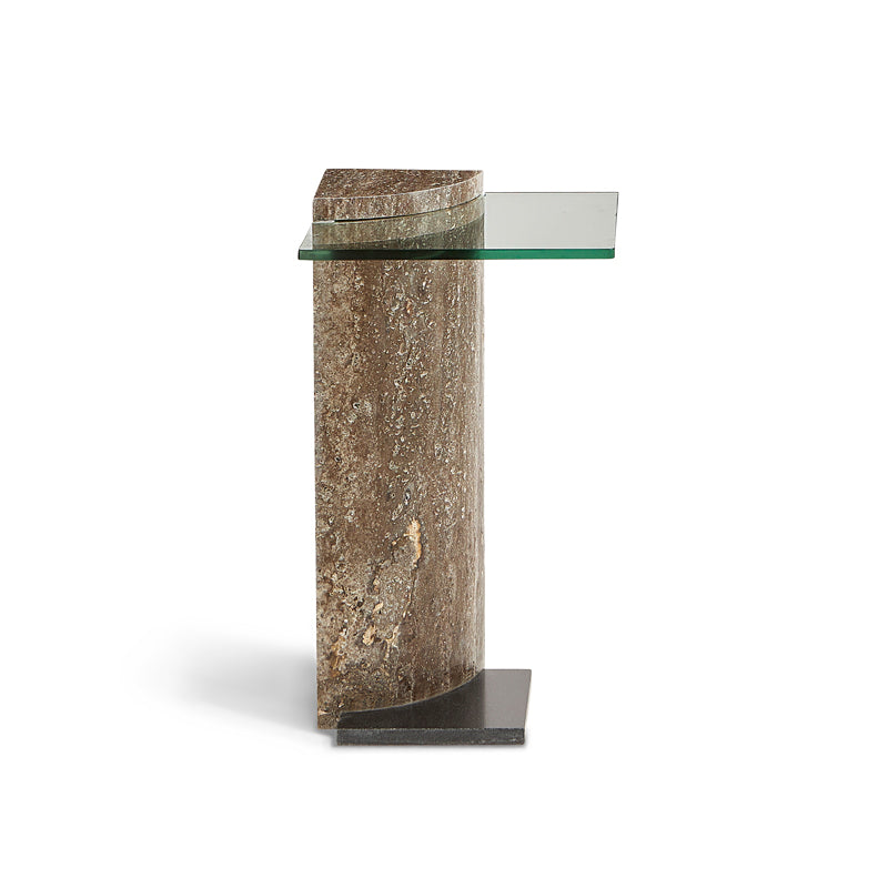 Glass Travertine Pillar Side Table
