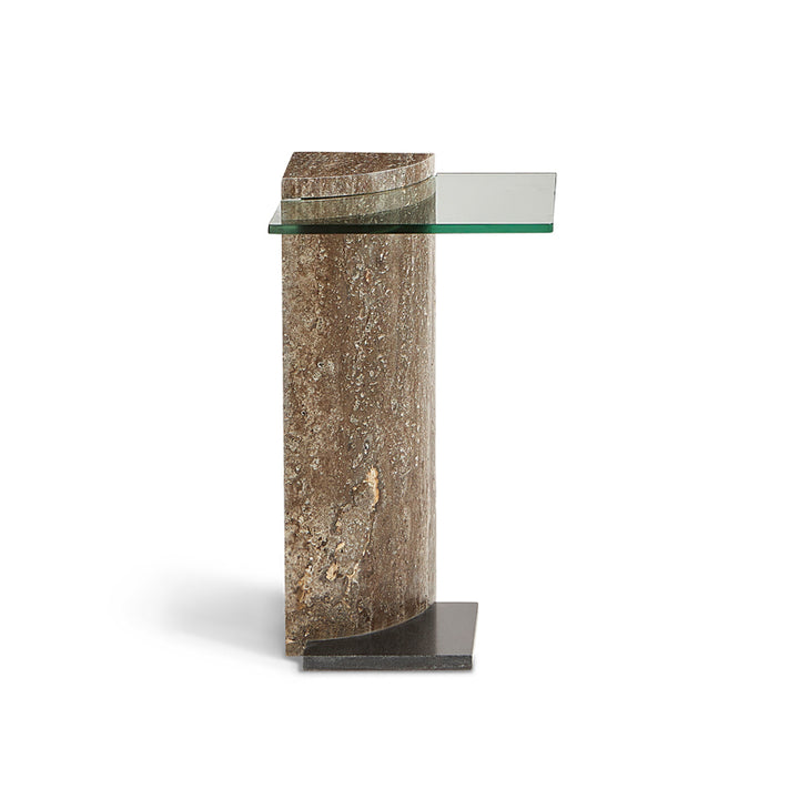 Glass Travertine Pillar Side Table