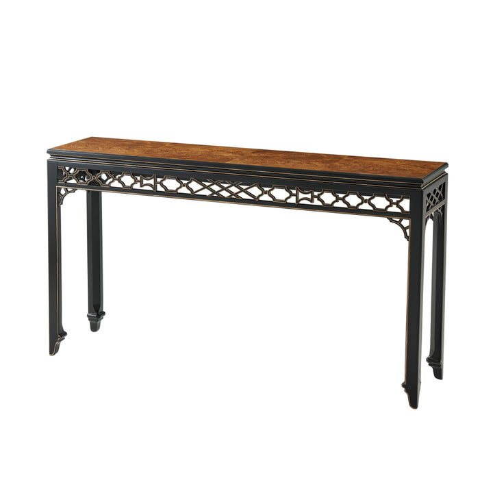 Long Hall Burl Console Table