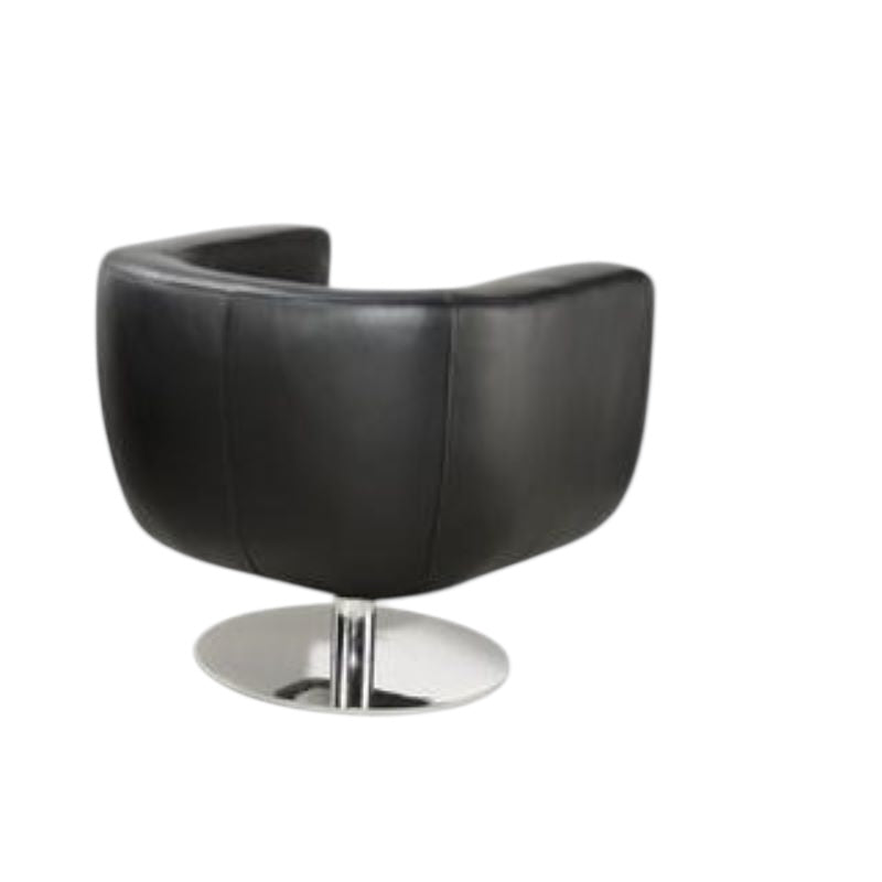 Black leather chair with a chrome base on a white background