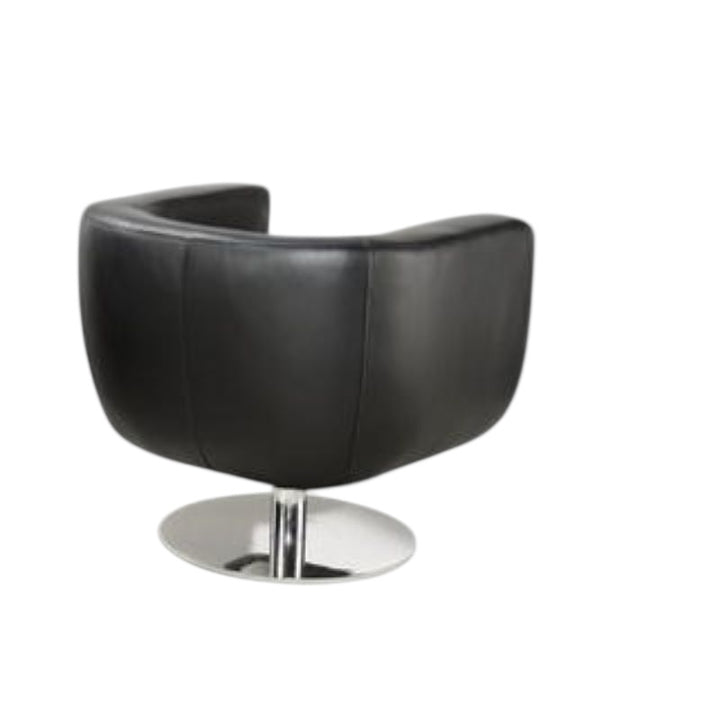 Black leather chair with a chrome base on a white background