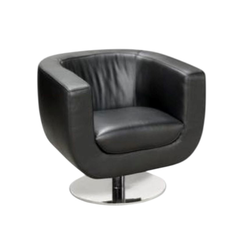 Black leather armchair with a chrome base on a white background