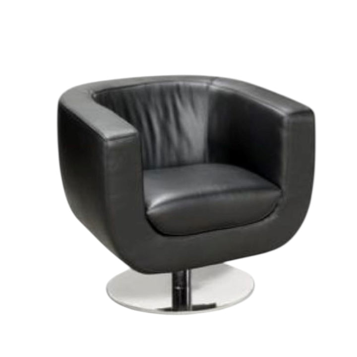 Black leather armchair with a chrome base on a white background