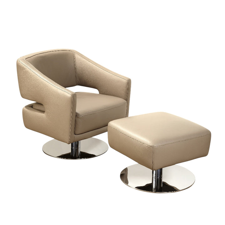 Beige armchair with ottoman on a white background