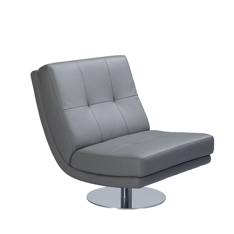 Gray leather chair with a swivel base on a white background