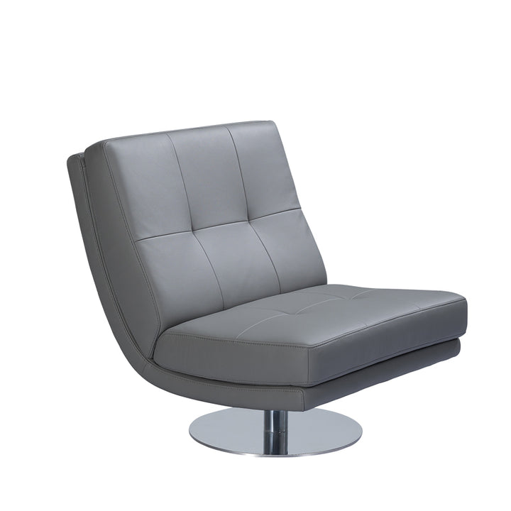 Gray leather chair with a swivel base on a white background