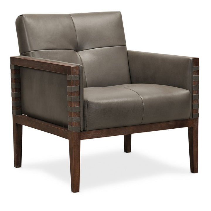 CC - Carverdale Leather Club Chair With Wood Frame - Gray