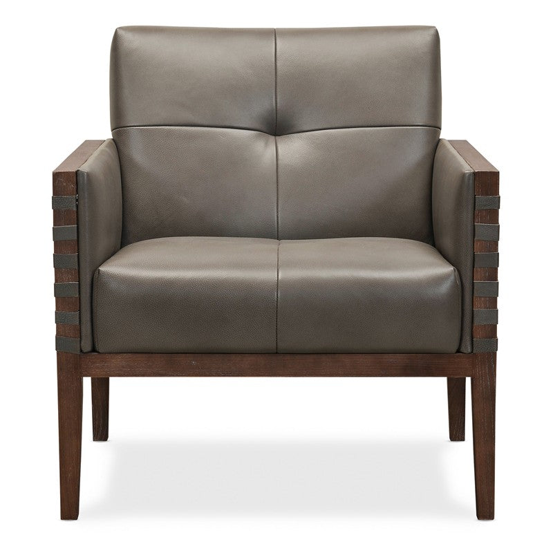 CC - Carverdale Leather Club Chair With Wood Frame - Gray