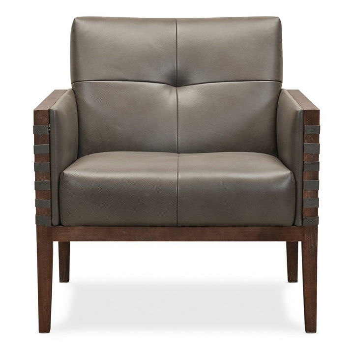 CC - Carverdale Leather Club Chair With Wood Frame - Gray