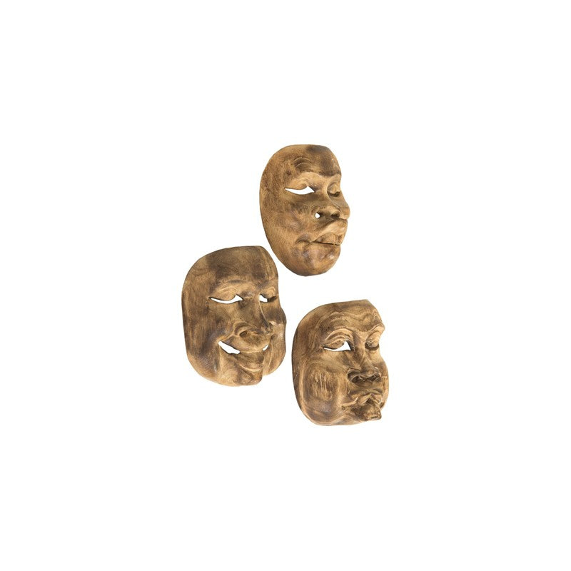 Indonesian Masks, Set of 3, Teak Wood, Assorted