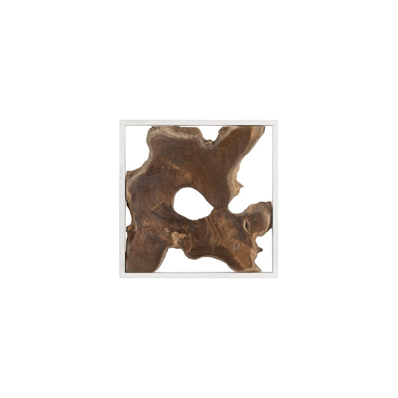 Framed Slice Wall Tile, Teak Wood, White Frame