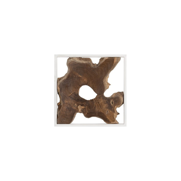 Framed Slice Wall Tile, Teak Wood, White Frame