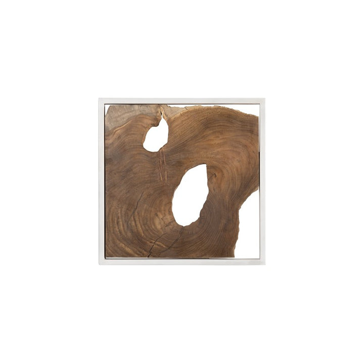 Framed Slice Wall Tile, Teak Wood, White Frame