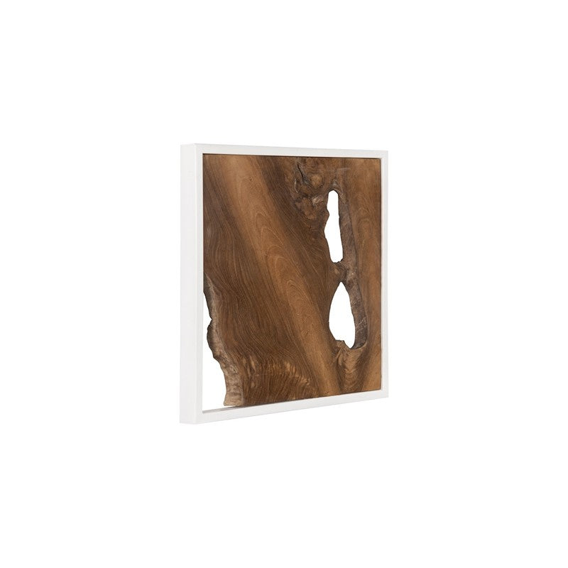 Framed Slice Wall Tile, Teak Wood, White Frame