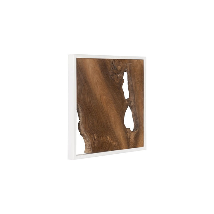 Framed Slice Wall Tile, Teak Wood, White Frame