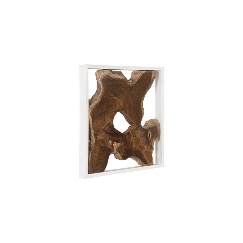 Framed Slice Wall Tile, Teak Wood, White Frame