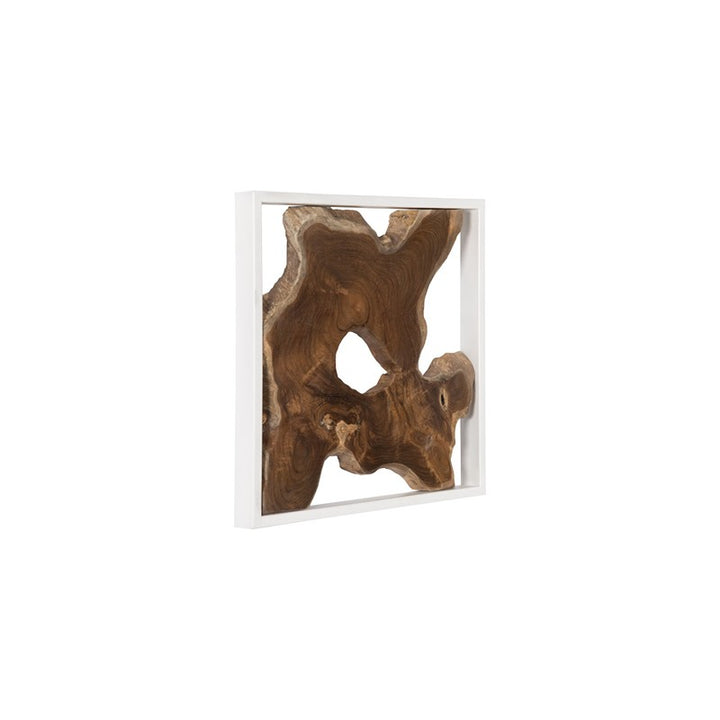Framed Slice Wall Tile, Teak Wood, White Frame