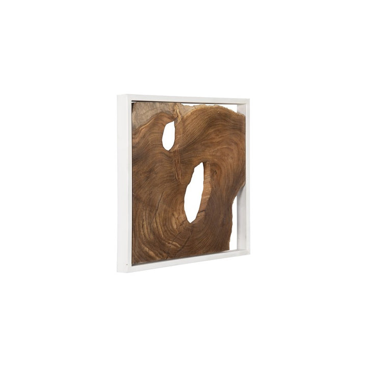 Framed Slice Wall Tile, Teak Wood, White Frame