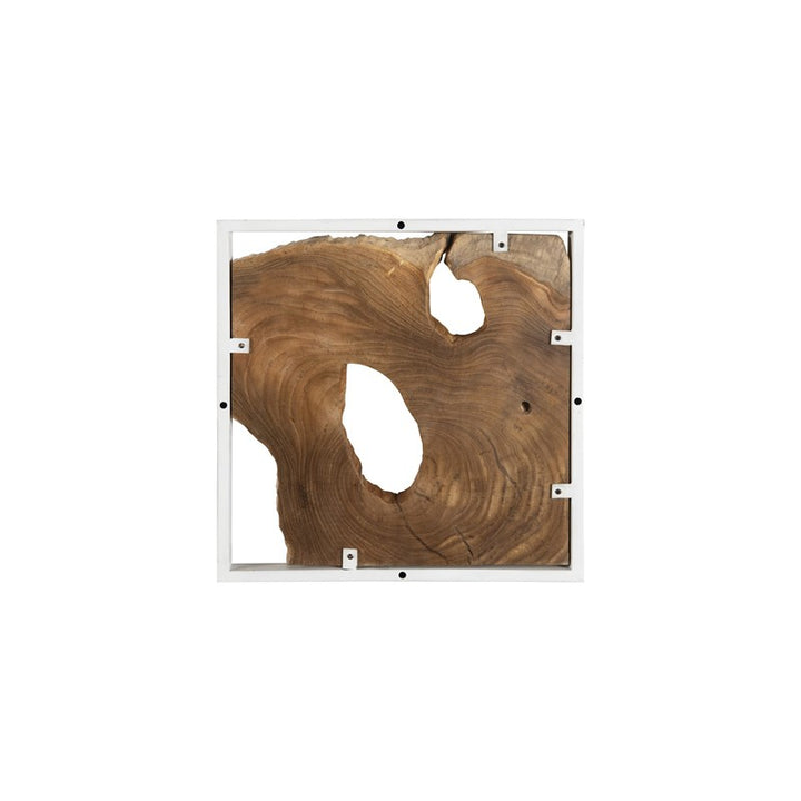 Framed Slice Wall Tile, Teak Wood, White Frame
