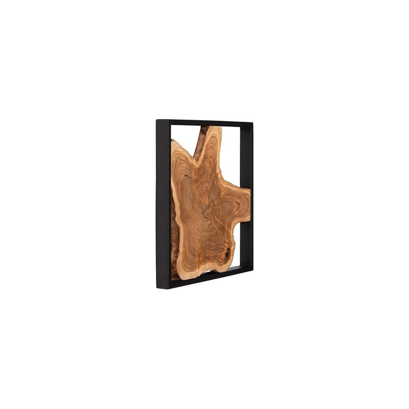 Framed Slice Wall Tile, Teak Wood, Black Frame