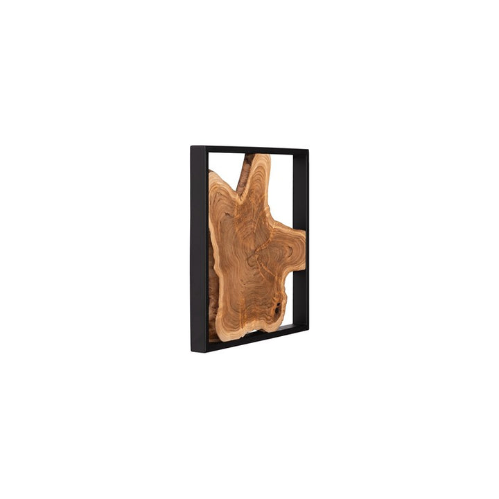 Framed Slice Wall Tile, Teak Wood, Black Frame