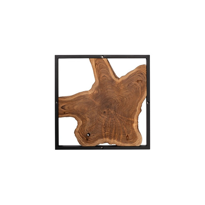 Framed Slice Wall Tile, Teak Wood, Black Frame