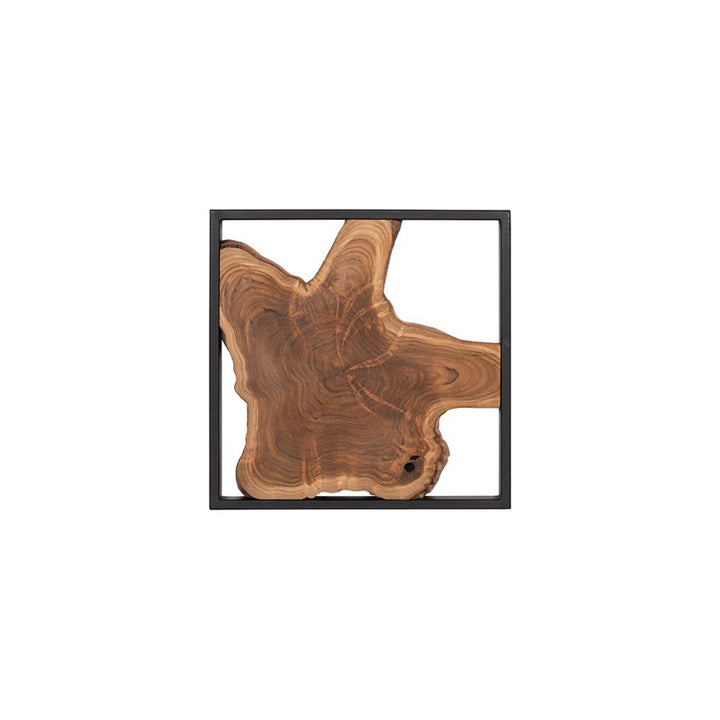Framed Slice Wall Tile, Teak Wood, Black Frame