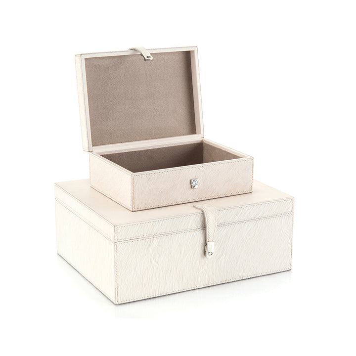Set of Two Cream Leather Boxes