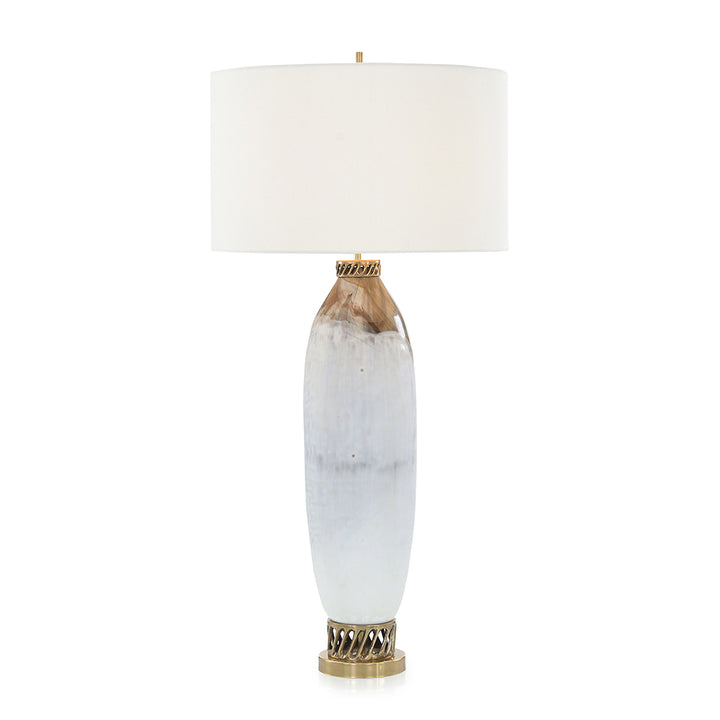 Cream and Brown Glass Buffet Lamp