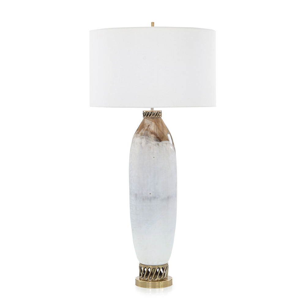 Cream and Brown Glass Buffet Lamp