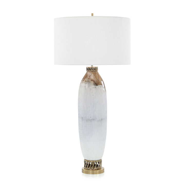 Cream and Brown Glass Buffet Lamp
