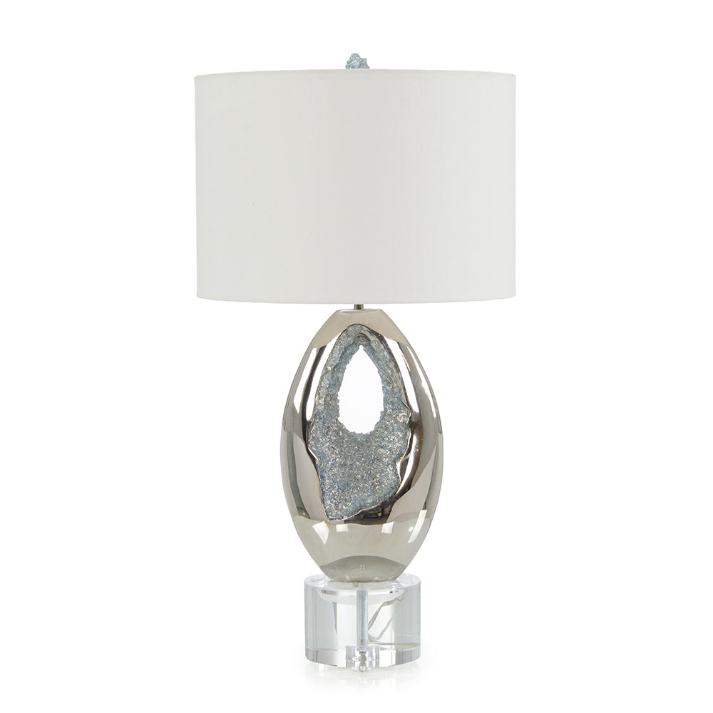 Polished Nickel and Sea Blue Geode Table Lamp