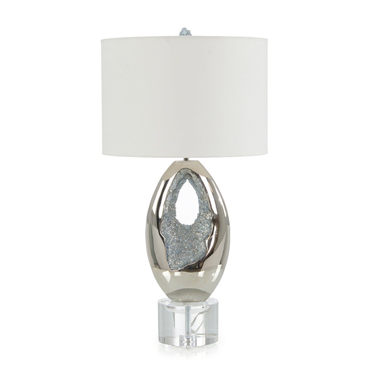 Polished Nickel and Sea Blue Geode Table Lamp