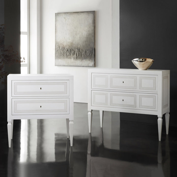 Milan Bedside-White Linen with Grey Accent