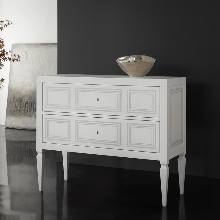 Milan Commode-White Linen With Grey Accent