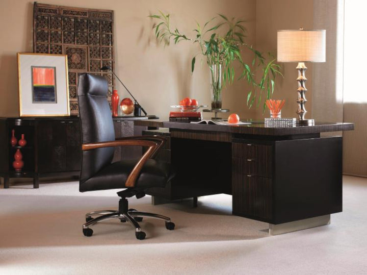 Ebony Desk - Black Leather Top