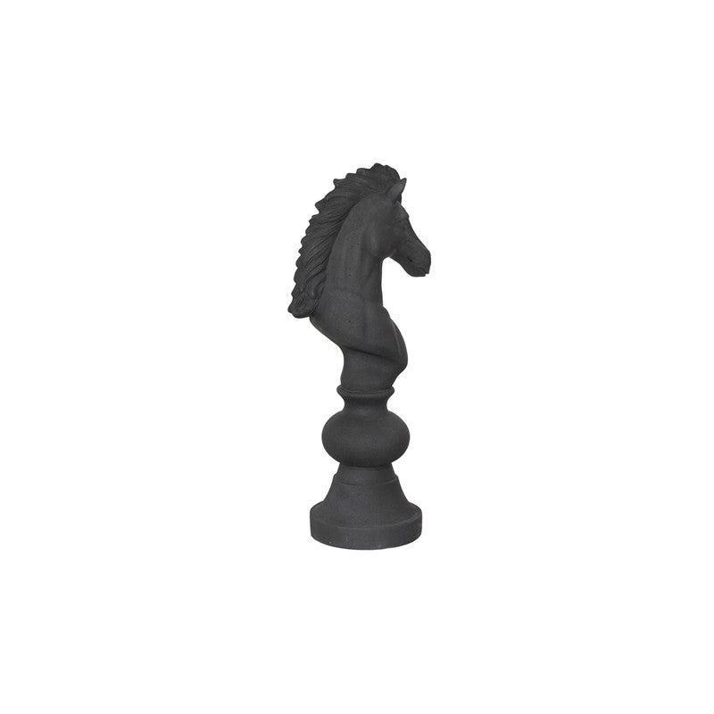 Knight Chess Sculpture, Cast Stone Black, Small
