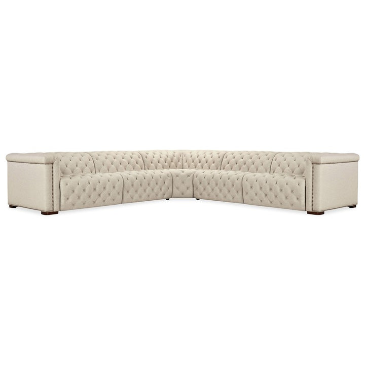 SS - Savion Deux 5 Seat Sectional With Three Power Recliners And Six Power Headrests - Beige