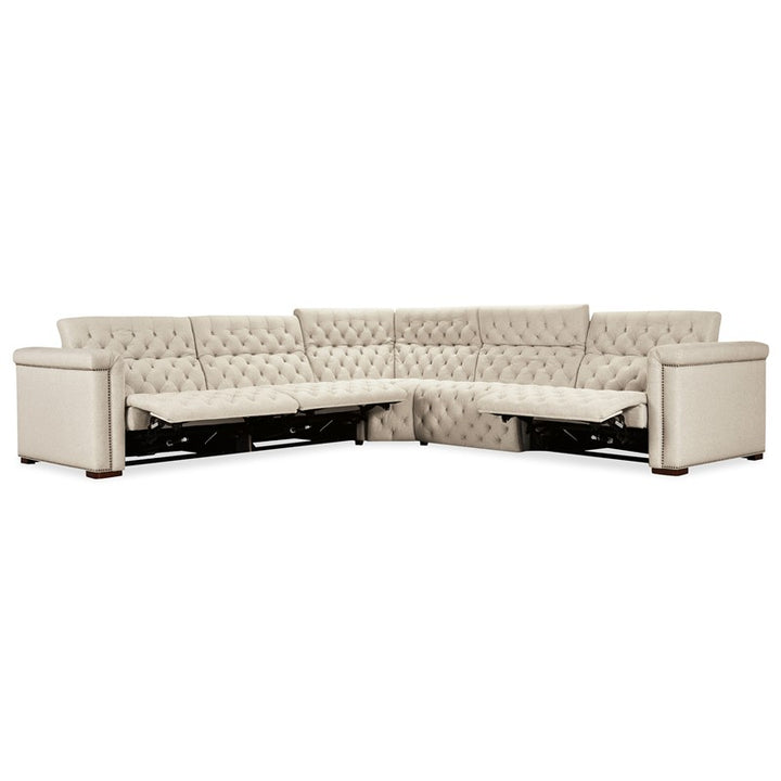 SS - Savion Deux 5 Seat Sectional With Three Power Recliners And Six Power Headrests - Beige