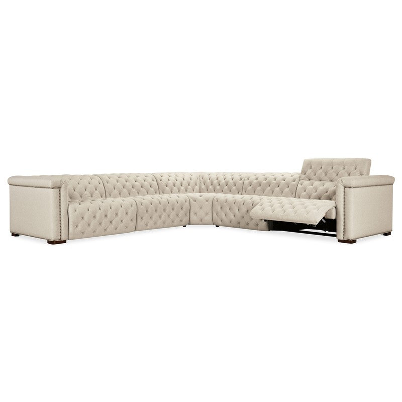 SS - Savion Deux 5 Seat Sectional With Three Power Recliners And Six Power Headrests - Beige