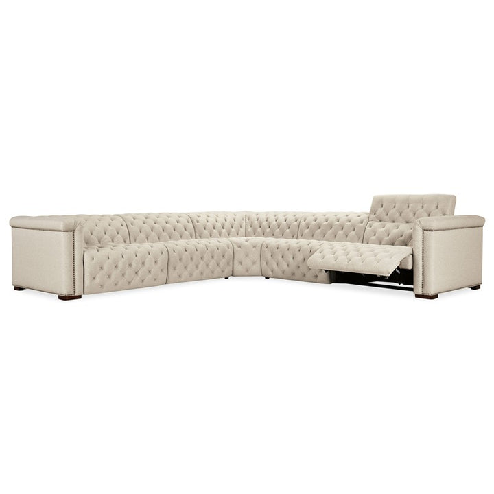 SS - Savion Deux 5 Seat Sectional With Three Power Recliners And Six Power Headrests - Beige